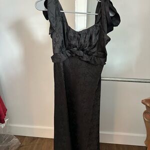 Rita Ruched Bow Jacquard Midi Dress Black